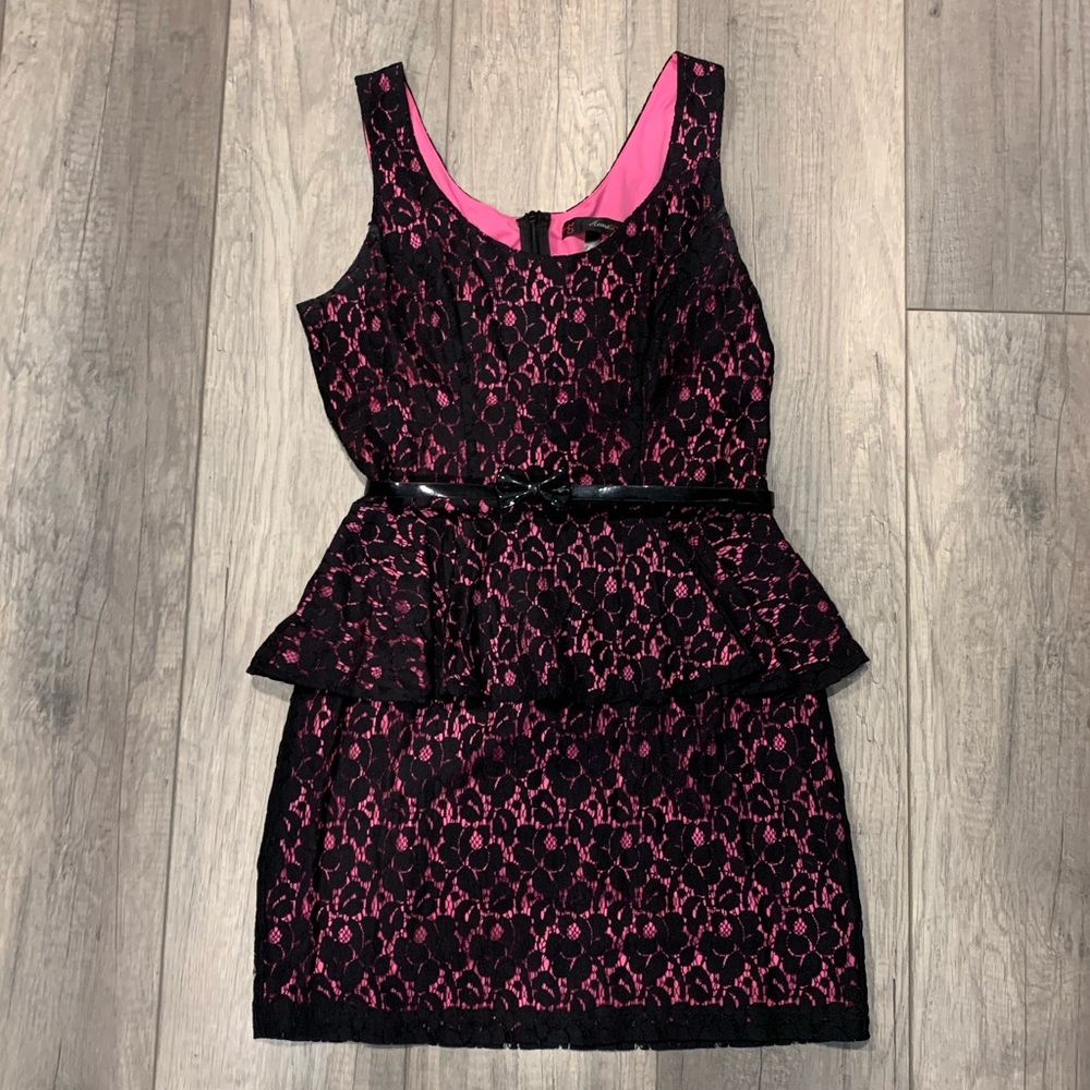 Heartsoul Black and Pink lace dress with bow belt